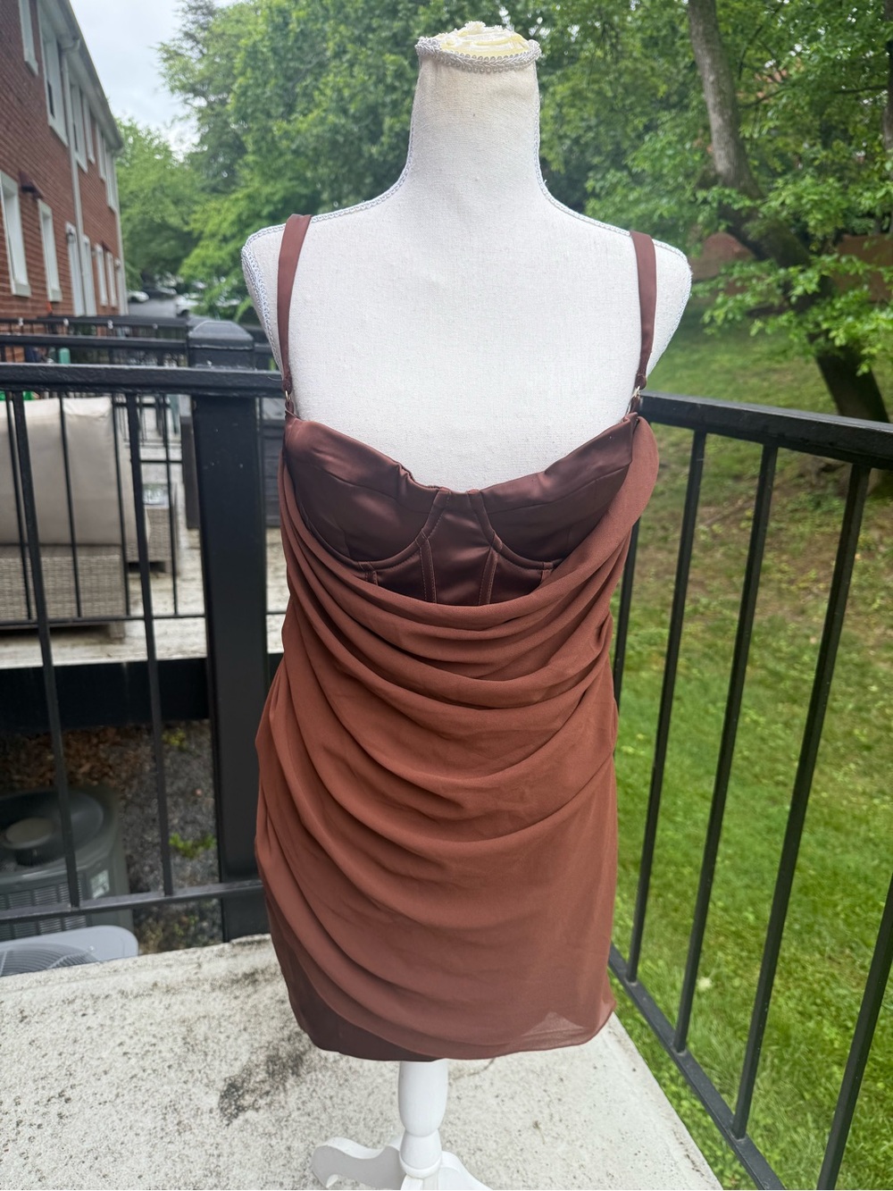 Oh Polly Draped Corset Mini Dress in Brown Size 8 - Picture 4 of 9